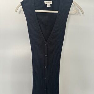 Calvin Klein Black Smooth Cotton Rib Sweater Midi Dress in size XS